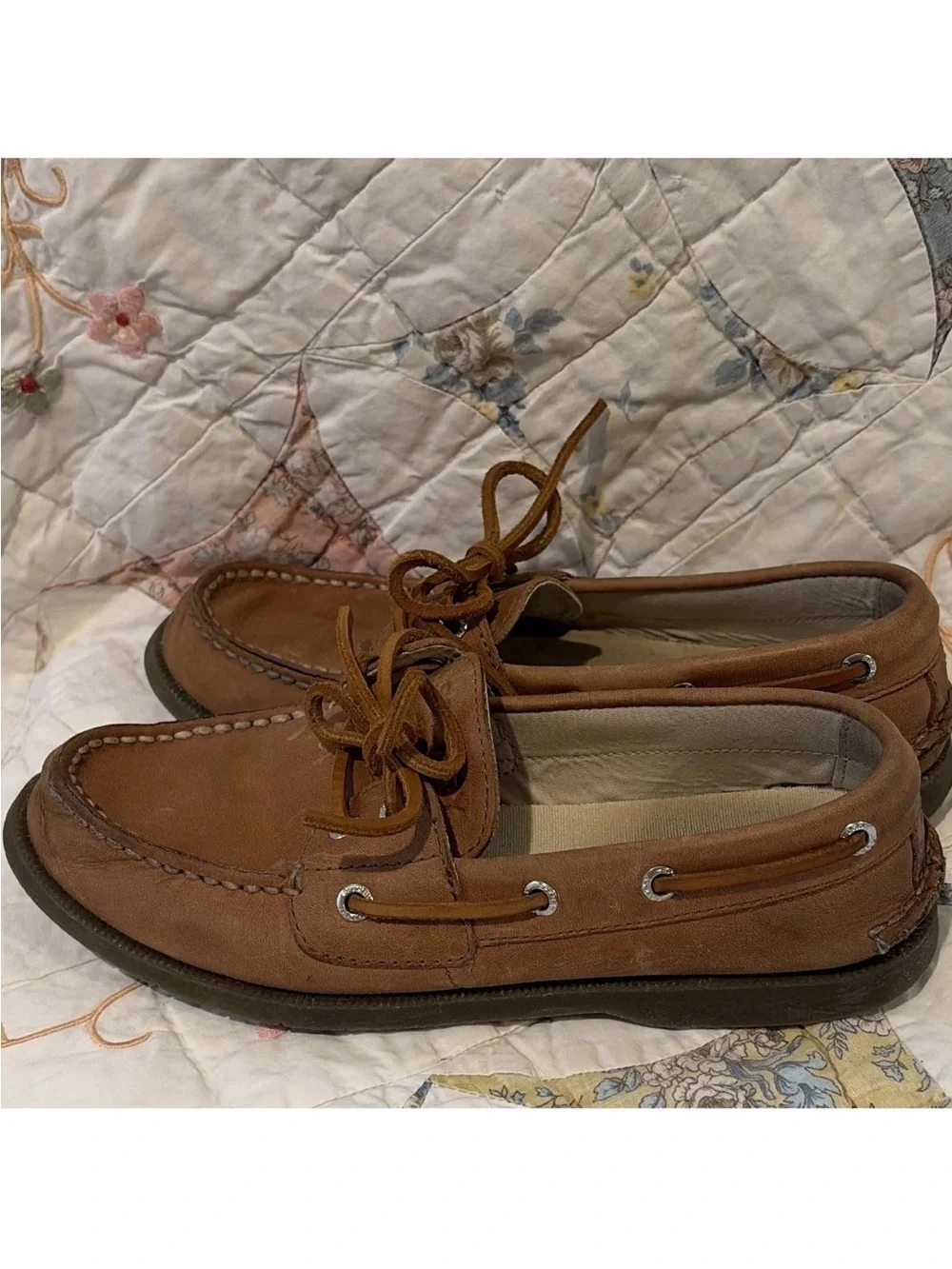 Sperry Brown Leather Boat Shoes US 5.5 Lace-Up Round Toe Rubber Sole